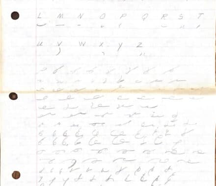 Handwritten Gregg shorthand homework circa September 1961(?) by Ruby Turner-Jones (?)