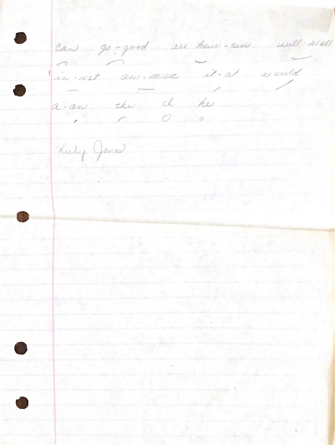 Handwritten Gregg shorthand homework circa September 1961(?) by Ruby Turner-Jones (?)